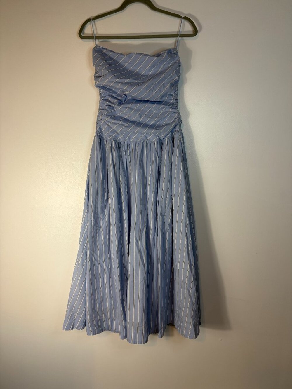 NIA Mulholland Strapless Drop Waist Striped Midi Dress